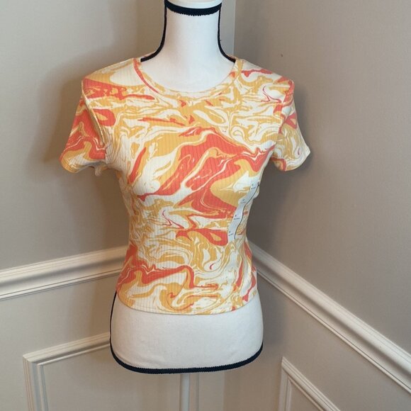 orange marble ribbed Babydoll tee size medium - Picture 1 of 8